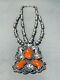 One Of The Finest Vintage Navajo Coral Sterling Silver Chunk Necklace