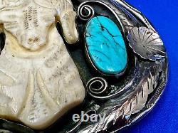 RAM & Turquoise Vintage FJ Frances Jones Navajo Indian Handcrafted Belt Buckle