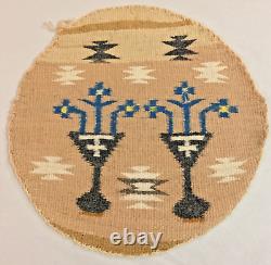 Rare Vintage Navajo Indian Round Pictorial Weaving, 12 3/4 d, ca. 1940-60's