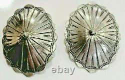 SIGNED Vintage Native America Indian Navajo Sterling Silver Concho Earrings