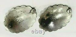 SIGNED Vintage Native America Indian Navajo Sterling Silver Concho Earrings