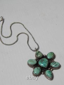 Showy Large Heavy Vintage Navajo Indian Sterling Silver + Turquoise Necklace