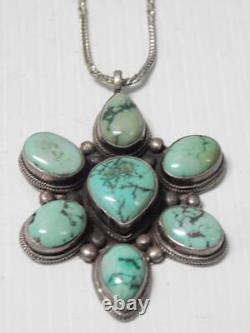 Showy Large Heavy Vintage Navajo Indian Sterling Silver + Turquoise Necklace