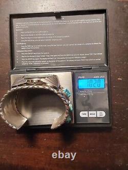 Signed Vintage Navajo Silver Cuff Bracelet Morenci Turquoise Nuggets Watch Works