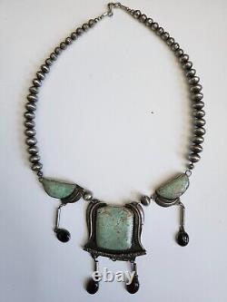 Sterling Silver Turquoise Necklace Vintage 18 Navajo