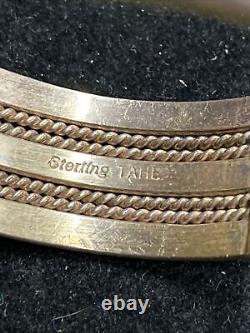 Tahe Signed Wide Vintage Navajo Indian All Sterling Silver Row Bracelet