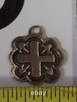 VINTAGE ANTIQUE NAVAJO INDIAN SILVER CROSS SHAPE WATCH FOB or PENDANT