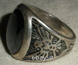 VINTAGE NAVAJO HEMATITE STERLING SILVER RING THUNDERBIRD SIZE 10.5 vafo