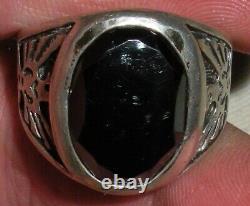 VINTAGE NAVAJO HEMATITE STERLING SILVER RING THUNDERBIRD SIZE 10.5 vafo