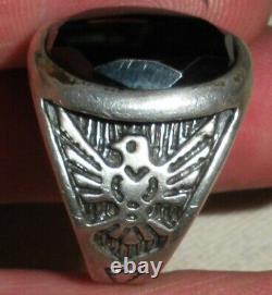 VINTAGE NAVAJO HEMATITE STERLING SILVER RING THUNDERBIRD SIZE 10.5 vafo