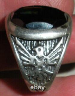 VINTAGE NAVAJO HEMATITE STERLING SILVER RING THUNDERBIRD SIZE 10.5 vafo