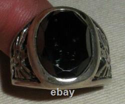 VINTAGE NAVAJO HEMATITE STERLING SILVER RING THUNDERBIRD SIZE 10.5 vafo