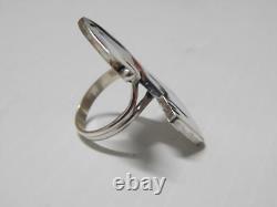 VINTAGE NAVAJO INDIAN SNOOPY CARTOON STERLING SILVER JET + SHELL RING sz 7