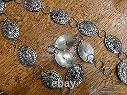 VINTAGE NAVAJO INDIAN STERLING SILVER CONCHO BELT 14 CONCHAS signed SM EXCELLENT