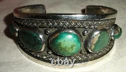 VINTAGE NAVAJO TURQUOISE TWISTED WIRE & HEAVY STERLING SILVER BRACELET vafo