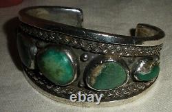 VINTAGE NAVAJO TURQUOISE TWISTED WIRE & HEAVY STERLING SILVER BRACELET vafo