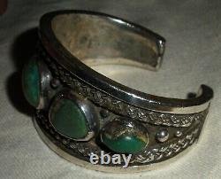 VINTAGE NAVAJO TURQUOISE TWISTED WIRE & HEAVY STERLING SILVER BRACELET vafo