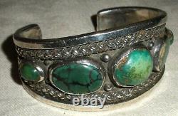 VINTAGE NAVAJO TURQUOISE TWISTED WIRE & HEAVY STERLING SILVER BRACELET vafo