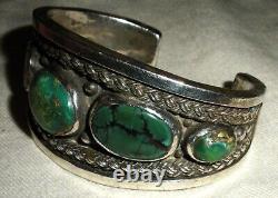 VINTAGE NAVAJO TURQUOISE TWISTED WIRE & HEAVY STERLING SILVER BRACELET vafo