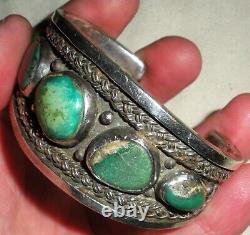 VINTAGE NAVAJO TURQUOISE TWISTED WIRE & HEAVY STERLING SILVER BRACELET vafo