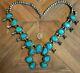 Vintage Navajo Indian Squash Blossom Necklace Turquoise Sterling Silver 25 170g