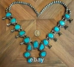 VINTAGE Navajo Indian Squash Blossom Necklace Turquoise Sterling Silver 25 170g