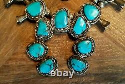 VINTAGE Navajo Indian Squash Blossom Necklace Turquoise Sterling Silver 25 170g