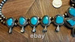 VINTAGE Navajo Indian Squash Blossom Necklace Turquoise Sterling Silver 25 170g