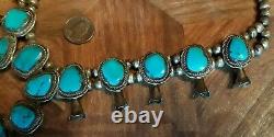 VINTAGE Navajo Indian Squash Blossom Necklace Turquoise Sterling Silver 25 170g