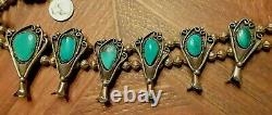 VINTAGE Navajo Indian Squash Blossom Necklace Turquoise Sterling Silver 30 414g