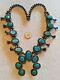 Vintage Navajo Indian Squash Blossom Necklace Turquoise Sterling Silver Big 180g