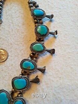 VINTAGE Navajo Indian Squash Blossom Necklace Turquoise Sterling Silver BIG 180g