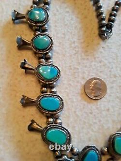 VINTAGE Navajo Indian Squash Blossom Necklace Turquoise Sterling Silver BIG 180g