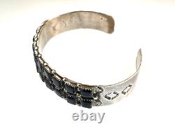 VTG NATIVE AMERICAN Navajo STERLING SILVER/BLACK ONYX Snake Eyes BRACELET Signed