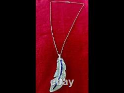 VTG Native American Navajo Pendant Necklace Lapis Lazuli Inlay Feather Sterling
