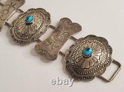 VTG Native American Sterling Turquoise Concho Stamped Details Bracelet 8 1/4