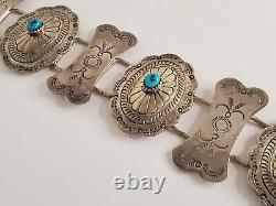 VTG Native American Sterling Turquoise Concho Stamped Details Bracelet 8 1/4