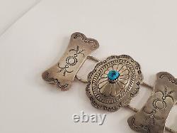 VTG Native American Sterling Turquoise Concho Stamped Details Bracelet 8 1/4