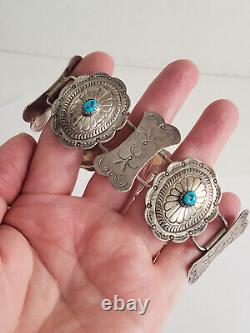 VTG Native American Sterling Turquoise Concho Stamped Details Bracelet 8 1/4