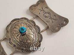 VTG Native American Sterling Turquoise Concho Stamped Details Bracelet 8 1/4