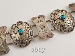 VTG Native American Sterling Turquoise Concho Stamped Details Bracelet 8 1/4