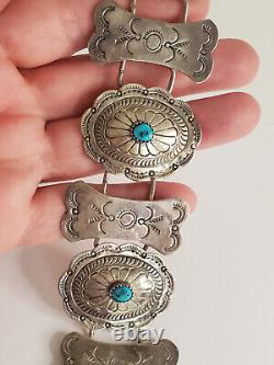 VTG Native American Sterling Turquoise Concho Stamped Details Bracelet 8 1/4