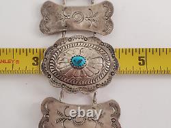 VTG Native American Sterling Turquoise Concho Stamped Details Bracelet 8 1/4