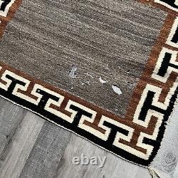 VTG Two Grey Hills 50s/60s Black Brown Navajo Textile Woven Knit Indian Rug