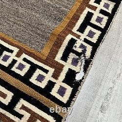 VTG Two Grey Hills 50s/60s Black Brown Navajo Textile Woven Knit Indian Rug