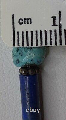 Vintage 17 Navajo indian Lapis Turquoise Sterling silver bead Necklace 925 hook