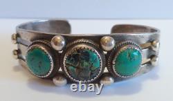 Vintage 1930s Navajo Indian Silver Turquoise Cuff Bracelet