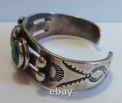 Vintage 1930s Navajo Indian Silver Turquoise Cuff Bracelet