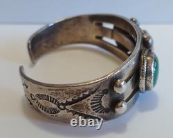 Vintage 1930s Navajo Indian Silver Turquoise Cuff Bracelet