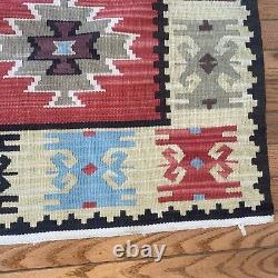 Vintage American Indian Navajo Tribal Kilim Rug Geometric 1950's Carpet 38x60